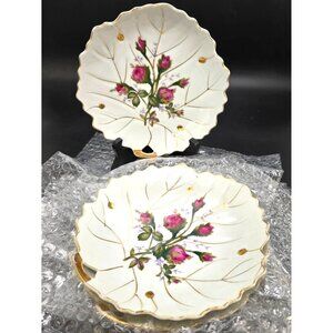 Vintage Viceroy China Leaf Plates Hand-Painted Pink Floral Design VL4018